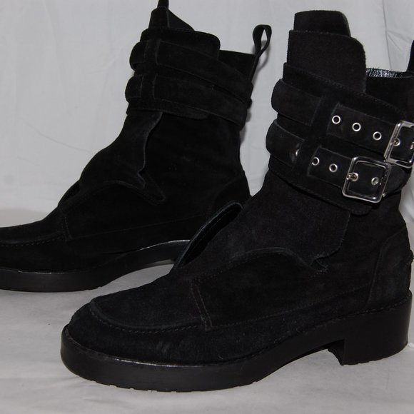 $795❤️38/8 Balenciaga Ankle Boots Black Suede Buckles Biker Riding Booties - Picture 1 of 17